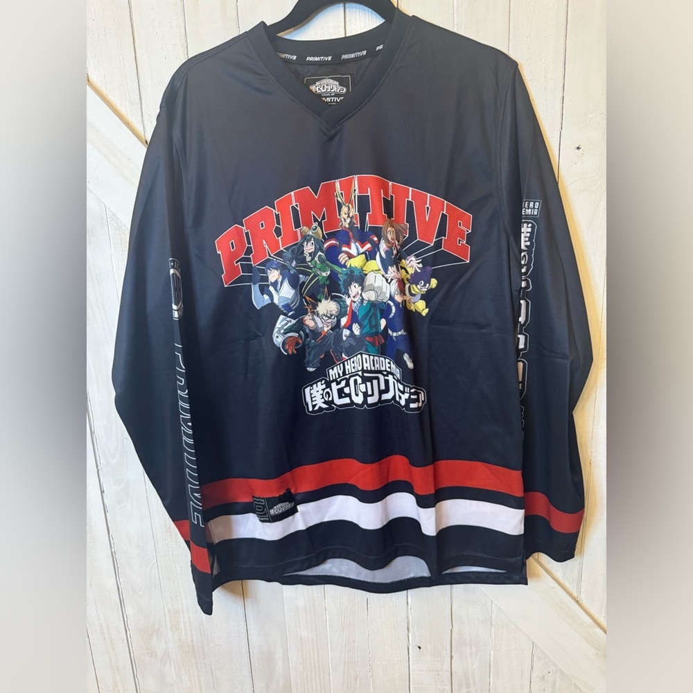 NWT - Primitive Skateboards Shirt My Hero Academia Hockey Jersey Black Sz Medium